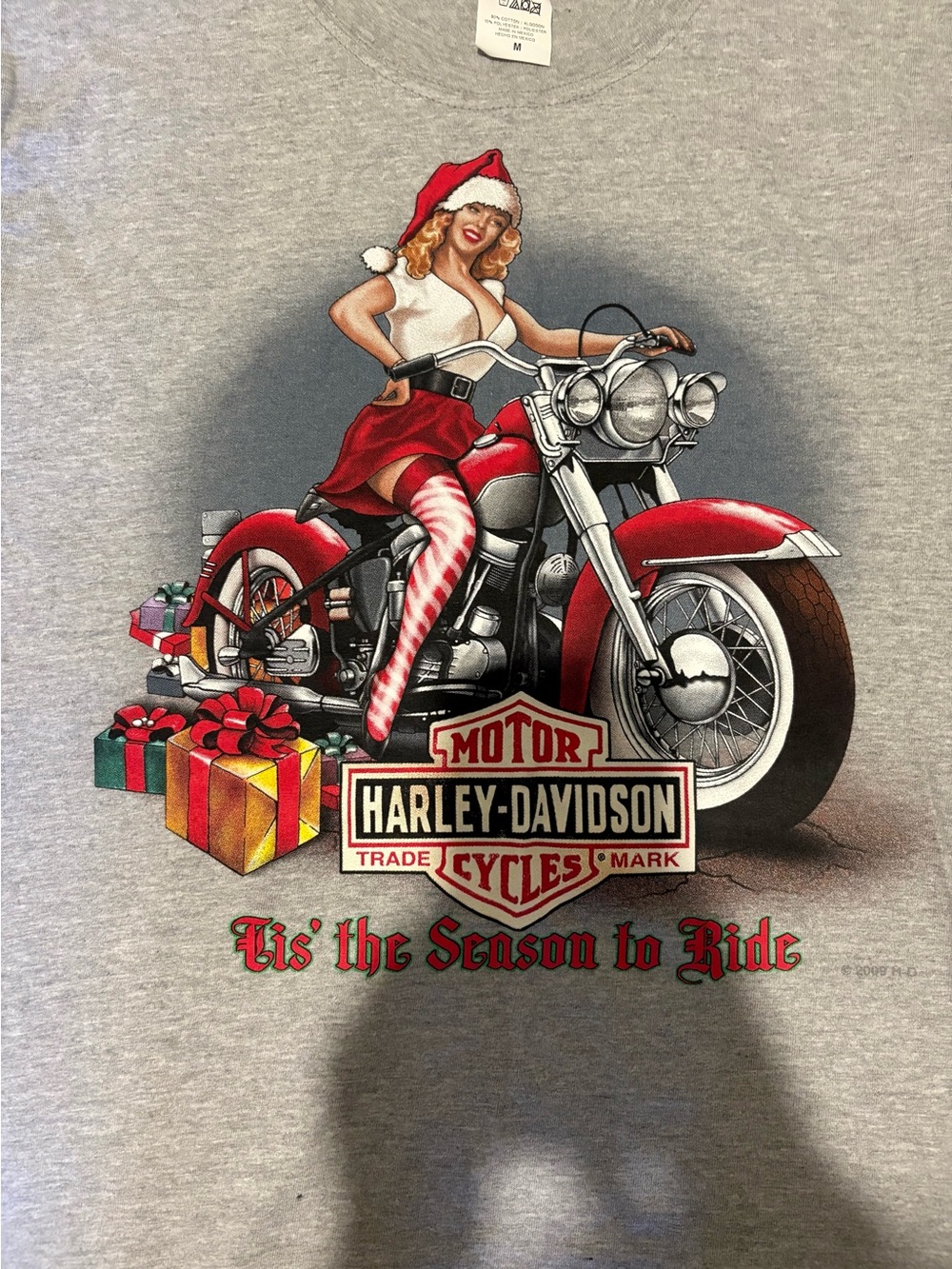 Harley-Davidson Gray Holiday Tee with Red and Green Graphic